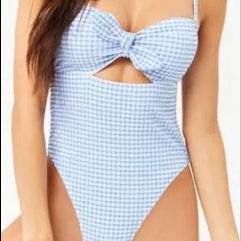 Forever 21 blue and white gingham bathing suit